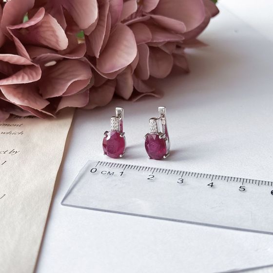 Серебряные серьги с рубином 7.507ct