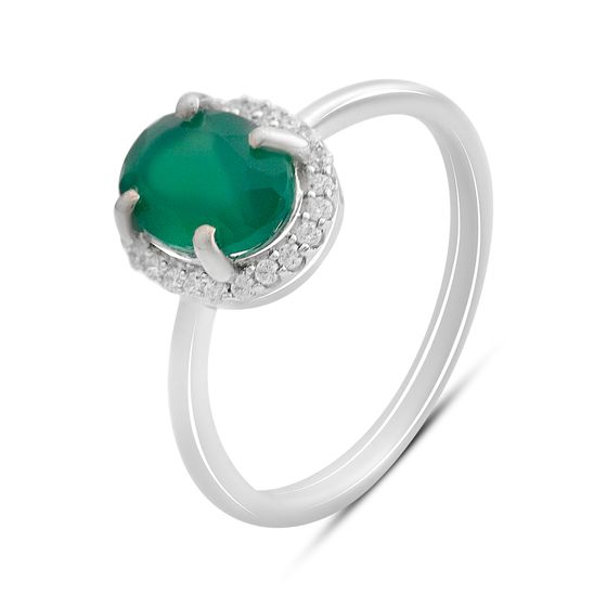 Silver ring with 1.415 ct agate and cubic zirconia