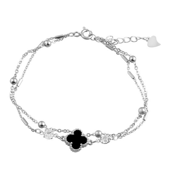 Silver bracelet with onyx and cubic zirconia