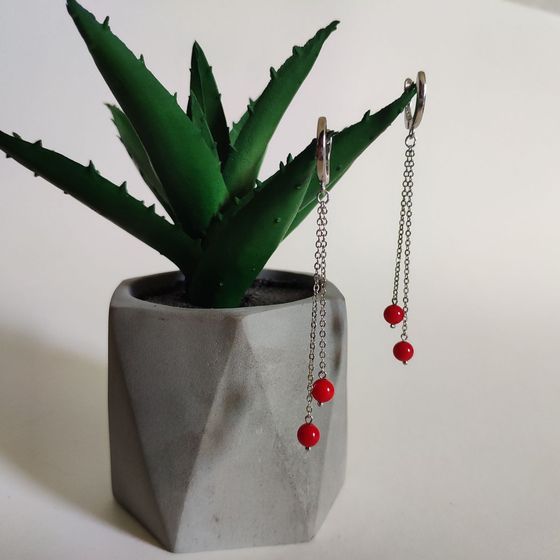 Silver earrings with coral
