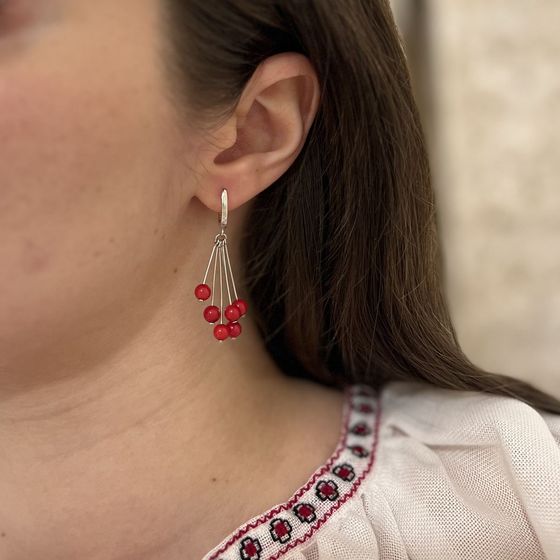 Silver earrings with coral