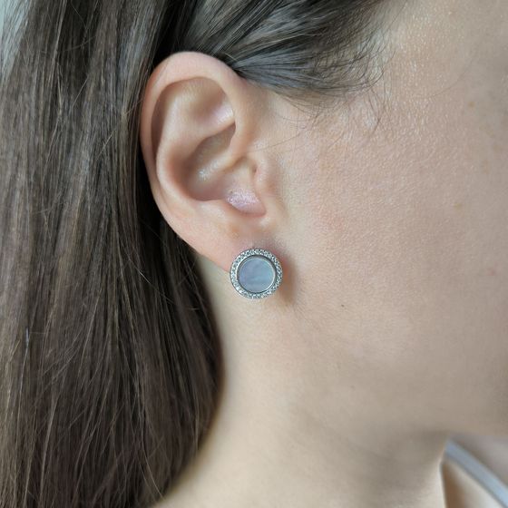 Серебряные серьги с перламутром, фианитами