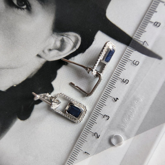 Silver earrings with sapphire 3.321ct, cubic zirconia