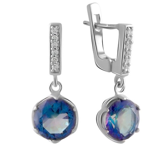 Silver earrings with a 4.475-carat mystic topaz