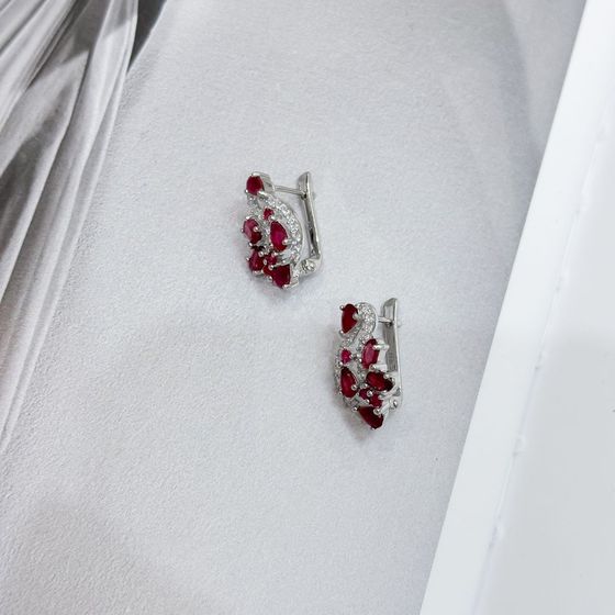 Срібні сережки з рубіном 4.384ct