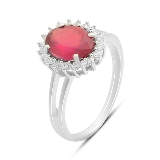 Серебряное кольцо с рубином, фианитами