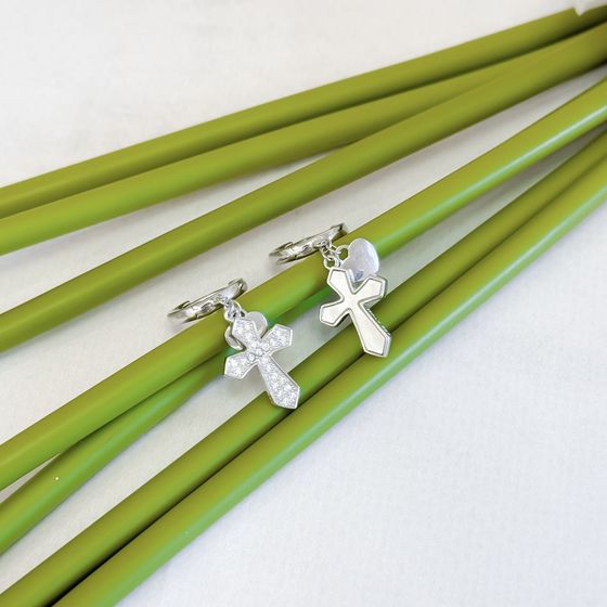 Silver earrings with phianites, mother of pearl