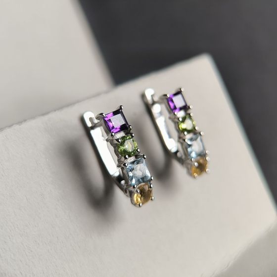 Silver earrings with amethyst, topaz, citrine, chrysolite