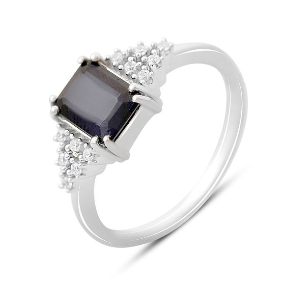Срібна каблучка з сапфіром 1.947ct, фіанітами