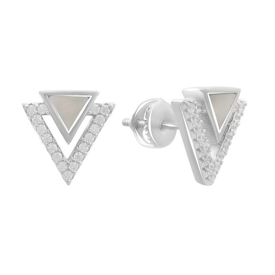 Silver earrings with mother-of-pearl, fianites