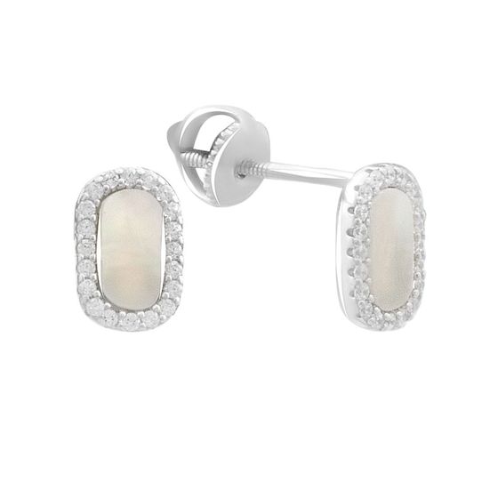 Silver earrings with mother-of-pearl, fianites
