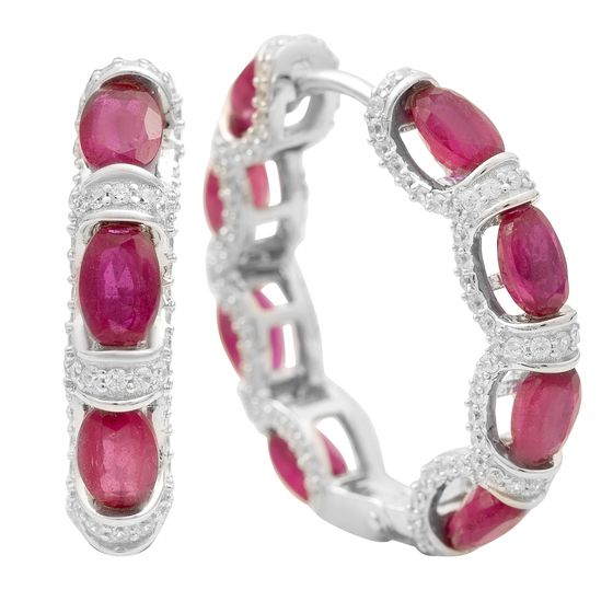 Срібні сережки з рубіном 14.169ct, фіанітами