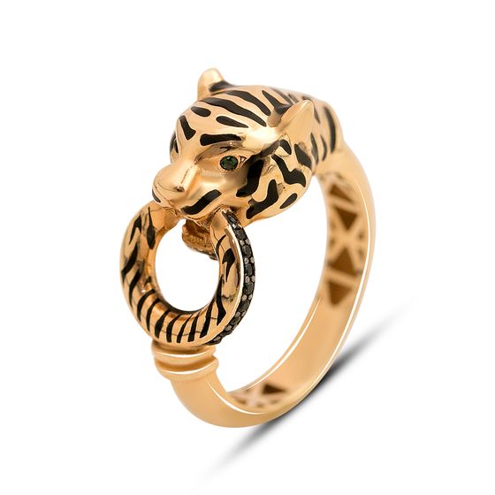 Золота каблучка з фіанітами 0.6ct, емаллю