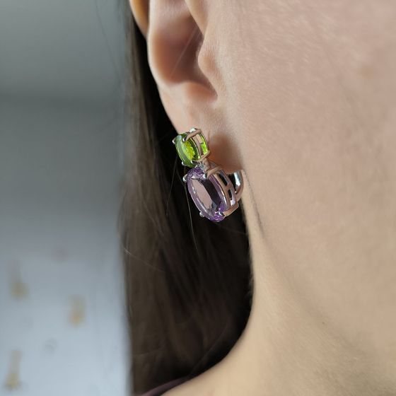 Silver earrings with amethyst, chrysolite