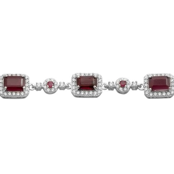 Silver bracelet with ruby, fianites