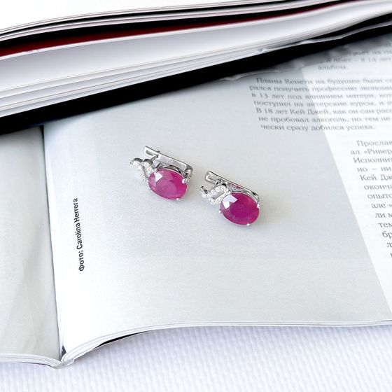 Серебряные серьги с рубином 7.97ct, фианитами