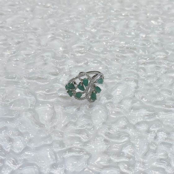 Silver ring with emerald, fianites