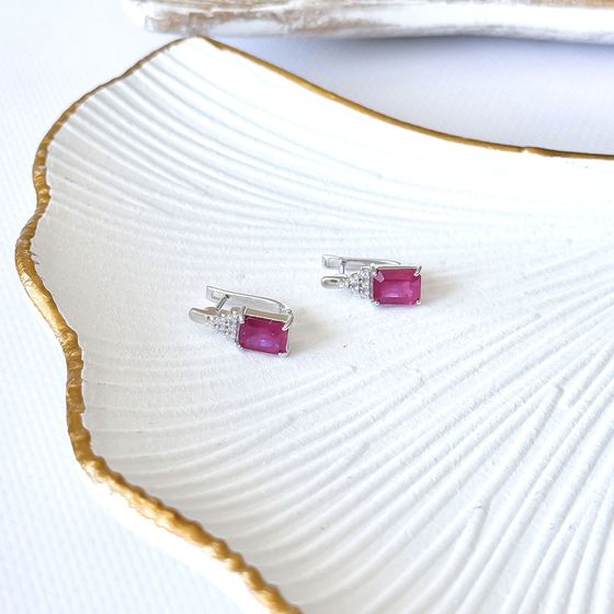 Sterling silver earrings with 4.78ct ruby, fianites