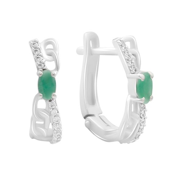 Срібні сережки зі смарагдом, фіанітами