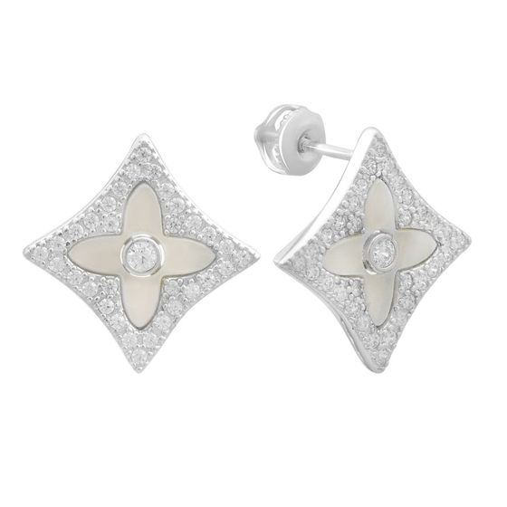 Silver earrings with phianites, mother of pearl