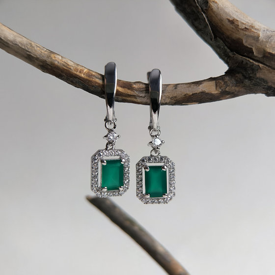 Срібні сережки з агатом 3.036ct, фіанітами