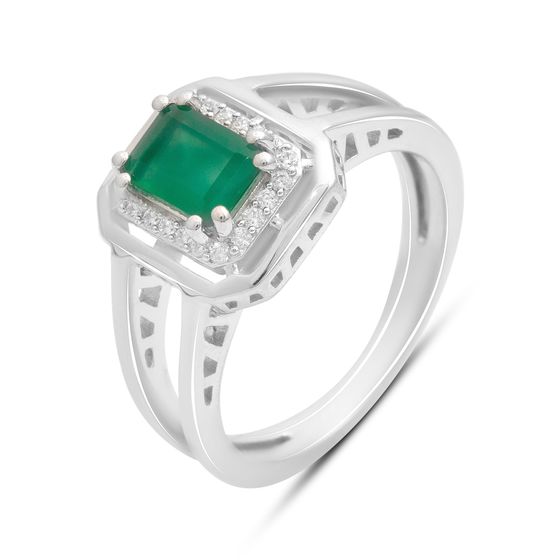 Sterling silver ring with agate 1.209ct, phianites