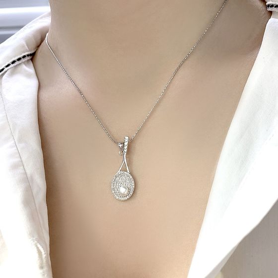 Срібна підвіска з фіанітами, перлами