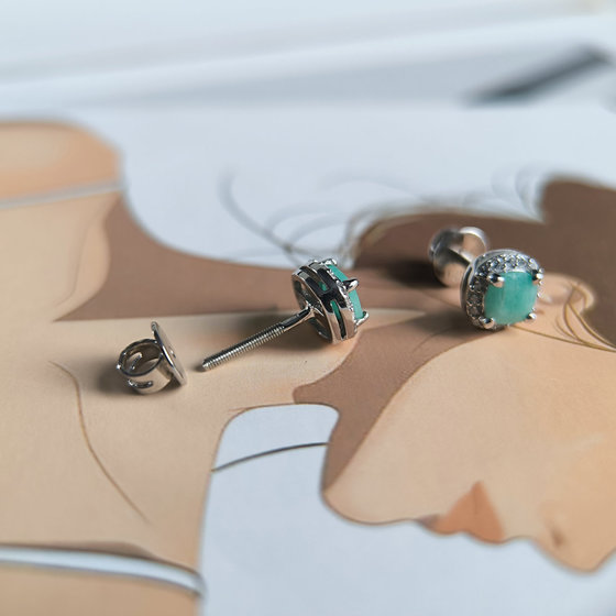 Серебряные серьги с изумрудом 1.13ct