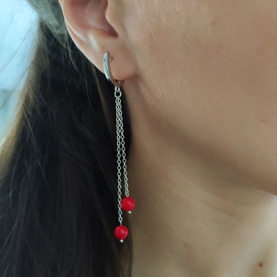 Silver earrings with coral