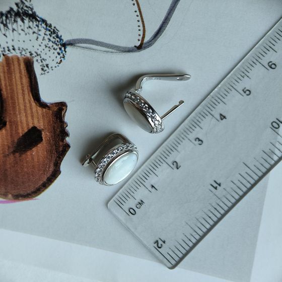 Silver earrings with mother-of-pearl, fianites