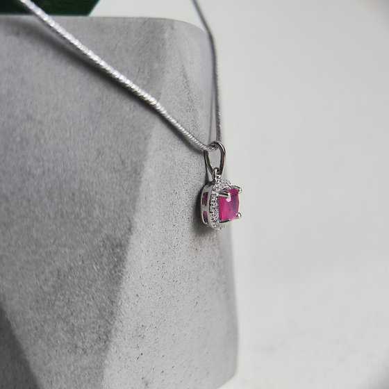 Серебряная подвеска с рубином 1.47ct, фианитами