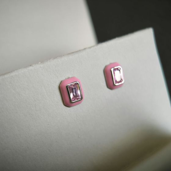 Срібні сережки з фіанітами, емаллю