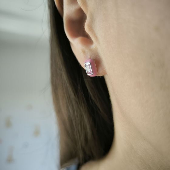 Срібні сережки з фіанітами, емаллю