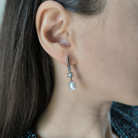 Серебряные серьги с жемчугом 8ct