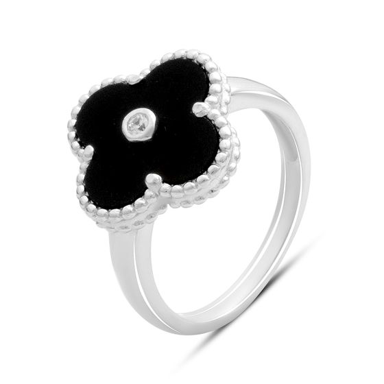 Серебряное кольцо с ониксом, фианитами