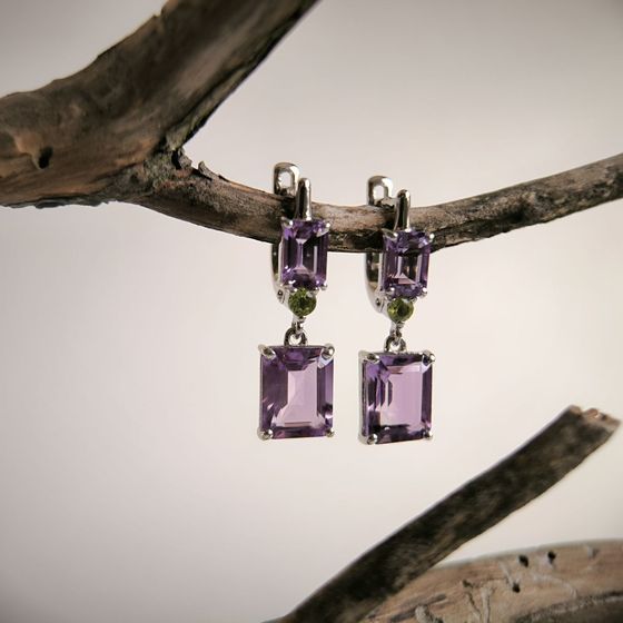 Серебряные серьги с аметистом 8.258ct,