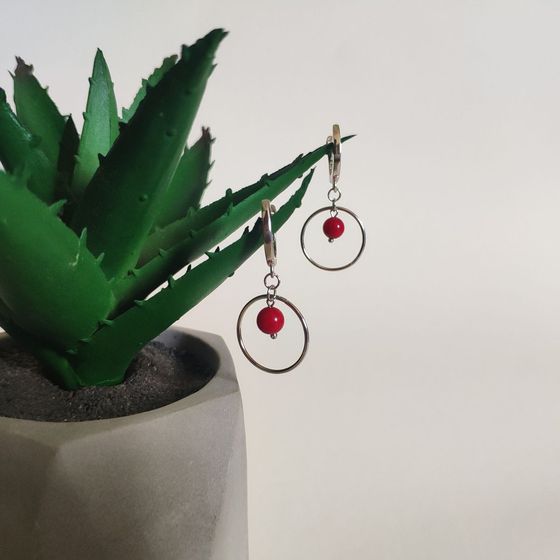 Silver earrings with coral