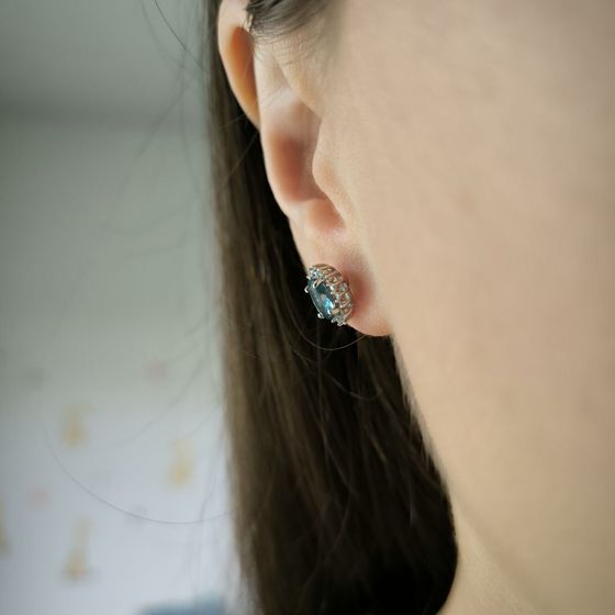 Серебряные серьги с топазом Лондон Блю 1.467ct