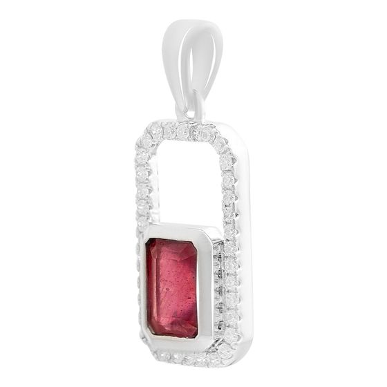 Срібна підвіска з рубіном 1.736ct, фіанітами