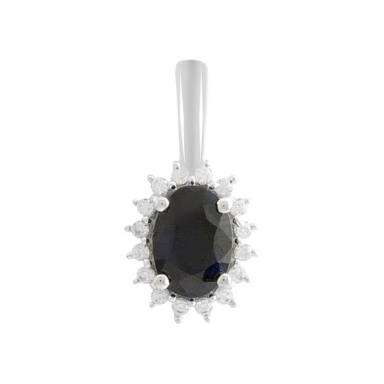Silver pendant with a 1.098-carat sapphire and cubic zirconia
