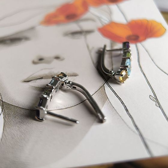Silver earrings with amethyst, topaz, citrine, chrysolite