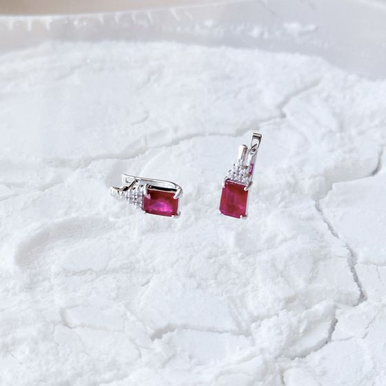 Sterling silver earrings with 4.78ct ruby, fianites