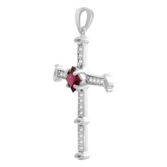 Серебряный крестик с рубином 1.53ct, фианитами