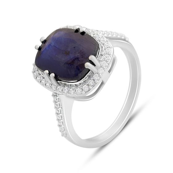 Срібна каблучка з сапфіром 7.803ct, фіанітами