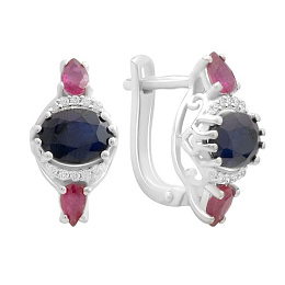 Серебряные серьги с сапфиром 4.337ct, рубином, фианитами