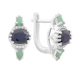 Срібні сережки з сапфіром 4.337ct, смарагдом, фіанітами