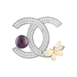 Silver brooch with pearls, fianites