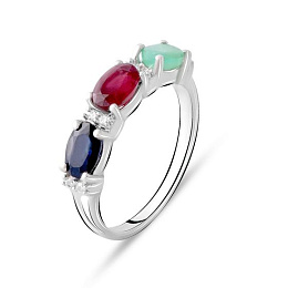 Серебряное кольцо с сапфиром 1.853ct, изумрудом, рубином