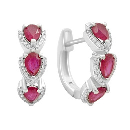 Серебряные серьги с рубином 4.193ct, фианитами