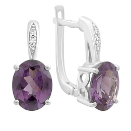 Серебряные серьги с александритом, фианитами